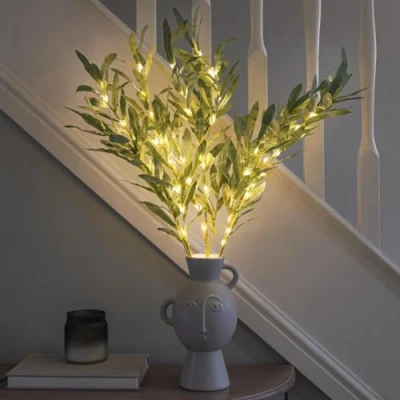 Image of Festive Lights 15 x 65cm Decorative Olive Leaf Pre Lit Indoor Branch Twig Lights, Battery Powered with 300 Warm White LEDs (5 Pack)
