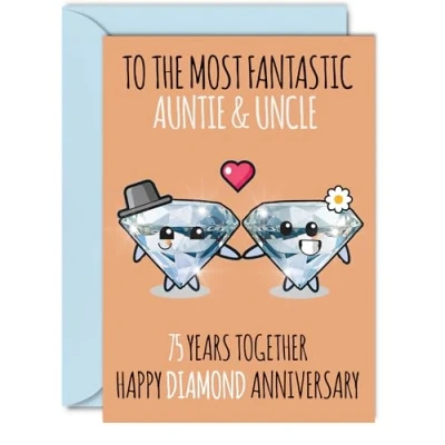 Image of Cute Diamond Anniversary Card for Auntie &amp; Uncle 75 Years Together Happy 75th Wedding Cards Aunt, A5 Greeting Seventy Fifth Anniversaries