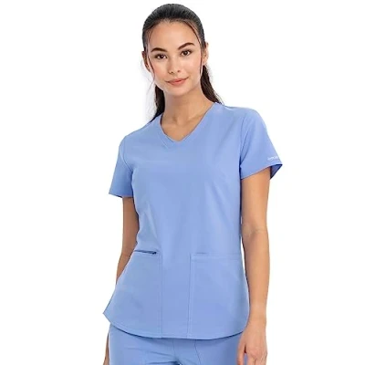 Image of Cherokee Women&#039;s V Neck Top Medical Scrubs Shirt, Ciel, L