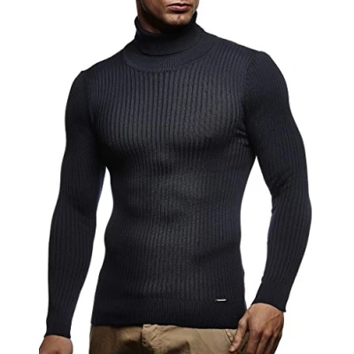Image of Leif Nelson Men&#039;s Pullover Knit Sweater fine Turtleneck LN 1670 Blue Medium