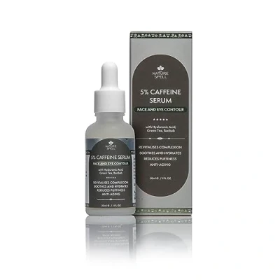 Image of Nature Spell 5% Caffeine Face Serum 30ml Infused with Hyaluronic Acid &amp; Eye Contour Anti Ageing Serum, Soothes, Hydrates Reduces Puffiness