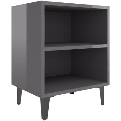 Image of vidaXL Bed Cabinet with Metal Legs High Gloss Grey 40x30x50 cm