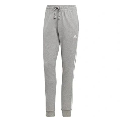 Image of adidas Sportswear Essentials 3STRIPES French Terry Cuffed Tracksuit bottoms, Women&#039;s, Size: XL, Medium grey heather/white