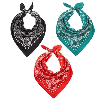 Image of LOVARZI Bandana for Man &amp; Woman Black, Teal, Red Gift Set of 3 Bandanas Hair Headband Cotton Tactical Travel and Sports Accessory