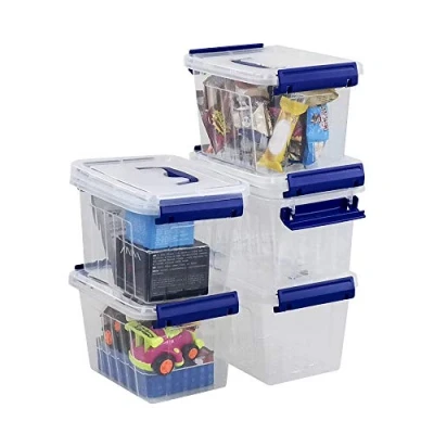 Image of Eudokky 3 Liter Small Storage Box, Plastic Clear Box with Lid Set of 6