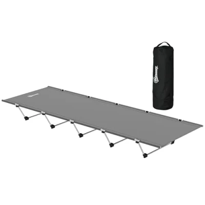Image of Outsunny Lightweight Camping Bed, Aluminium Portable Camp Cot Sleeping Bed w/Strong Support 150kg and Carry Bag for Outdoor Overnighter Camping, Hiking, Travel, RV, Dark Grey