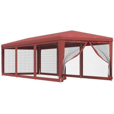Image of vidaXL Party Tent with 8 Mesh Sidewalls Red 3x9 m HDPE
