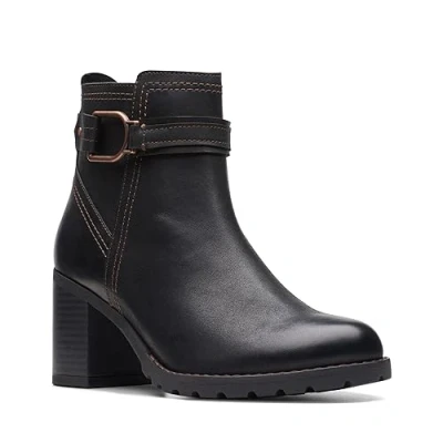 Image of Clarks Womens Leda Strap Boot, Color Black Leather, Size: 5 UK