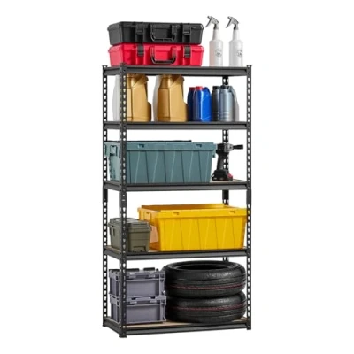 Image of VEVOR Storage Shelves, 2000 lbs, 5 Tier Garage Shelving, 16&quot; D x 32&quot; W 62.8&quot; H Adjustable Metal Shelves for Utility Rack Shelf, Ideal Kitchen, Warehouse, Basement, Black