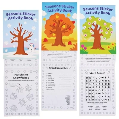 Image of Baker Ross FN002 Seasons Sticker Activity Books Pack of 8, Party Bag Filler for Kids