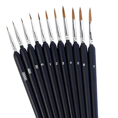Image of Ushine Fine Detail Paint Brushes,11PCS Model Brushes Micro Brush Set for Art Painting,Nail Watercolor,Line Drawing,Face,Nail,Scale Painting, Figures Black