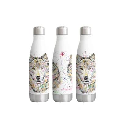 Image of Vixar Wolf Wildlife Animals Watercolour Rainbow Art Bottle Double Wall Insulated Stainless Steel Sport Drinks 500ml White Gift Ideal for School Work Office Oudoor Sports Keeps Hot and Cold