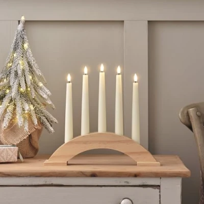 Image of Lights4fun Christmas Indoor TruGlow® Flameless LED Candle Bridge Wooden Arch Battery Operated with Remote Control