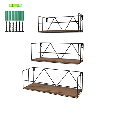 Image of EYMPEU Rustic Floating Shelves, Wall Mounted Shelf for Living Room Kitchen Office, 3 Pack