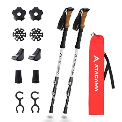 Image of ATACAMA Lightweight Aluminium and Carbon Foldable Hiking Sticks with Cork Handle Adjustable Telescopic Poles Folding Walking For Women Nordic Men Accessories