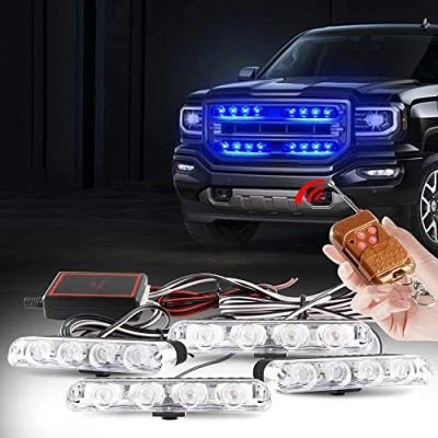Image of yifengshun 4 in 1 LED Beacon Light DC12V Wireless Remote Control Strobe DRL Flashing Magnetic Emergency Warning Lights for Auto Vehicle (Blue)