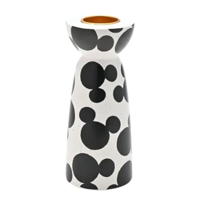 Image of Disney Mickey Mouse Shapes Tall Tealight Holder Officially Licensed Mercendise Black/White Speckled Ceramic Candle Homewear &amp; Decor Gifting/Present. H:19.5cm x W: 8cm D:8cm.