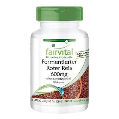 Image of Fairvital Fermented Red Rice 600mg Monascus purpureus Capsules HIGH Dosage with 2.95mg Monacolin K per Capsule Vegan 120