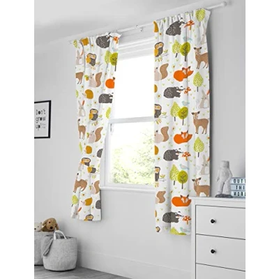Image of Bloomsbury Mill Kids Curtains for Boys &amp; Girls Bedroom Woodland Animals Lined Curtain Pair with Tiebacks Nursery Childrens Baby Room 66X72 inch drop (168x183cm)