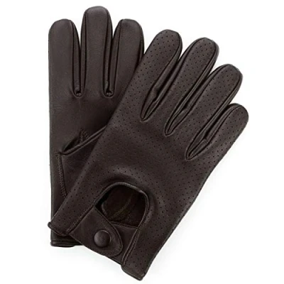Image of SWIFT WEAR Mens Leather Mesh Driving Gloves, Genuine Soft Lambskin, Black (Dark Brown, XL)