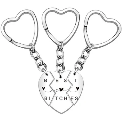 Image of HULALA 3 PCS Best Friends Keyrings For Women Puzzle Heart Pendant Engraved Keychain Friendship Gifts Leaving Long Distance (BEST BITCHES)