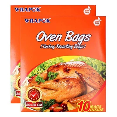 Image of WRAPOK Large Turkey Roasting Bags Cooking Oven Chicken Bag For Meat Poultry Fish Seafood Vegetable 20 (21.6 x 23.6 Inch)