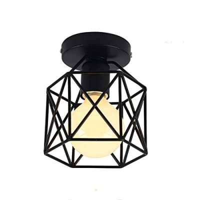Image of iDEGU Industrial Ceiling Light Black Metal Cage Lamp Shade E27 40W for Living Room Bedroom Hallway