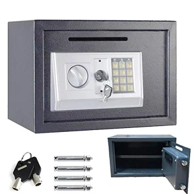 Image of Digital Steel Safe Electronic Security Office Home Money Cash Safety Box, Top Box Large 2 Compartments with Override Keys,Full digit Keypad and 4 Installing Bolts 16L (35x25x25cm, Grey)