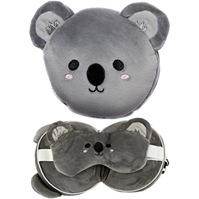 Image of Puckator Relaxeazzz Adoramals Koala Round Plush Travel Pillow &amp; Eye Mask Sleep Masks Kids Accessories For Sleeping Airplane Flight Plane Neck Pillows