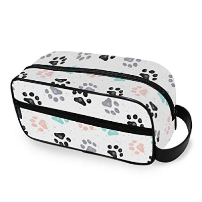Image of Moyyo Dog Paw Print Pattern Toiletry Bag Portable Wash Travel Hanging Cosmetic Gym Camping for Women Mens Girls Kids