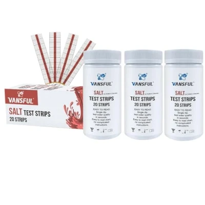 Image of Firulab 20 Pool Salt Test Strips, Strip for Spa Hot Tub, Fast and Accurate Swimming Water Testing Kit Sodium Chloride Content