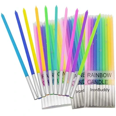 Image of Birthday Cake Candles, Pack of 40 Long Thin Rainbow Candle, Candles for Birthday, Wedding, Party, Christmas, Celebration Decoration