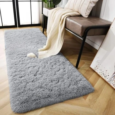 Image of AMEHA Rugs Living Room Grey Area for Bedroom, Hallway Runner Rug Anti Slip Modern Super Soft Fluffy Shaggy Thick Pile Non Shedding Easy To Clean, 60 x 220 cm