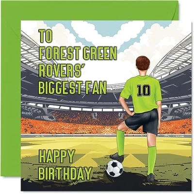 Image of Football Birthday Card for Forest Green Fans Biggest Fan Fun Happy Son Dad Brother Uncle Colleague Friend Cousin, 145mm x Footy Footie Bday Greeting Cards