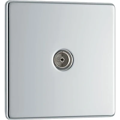 Image of British General Flatplate Screwless Coaxial Socket Polished Chrome 1 Gang FPC60 01