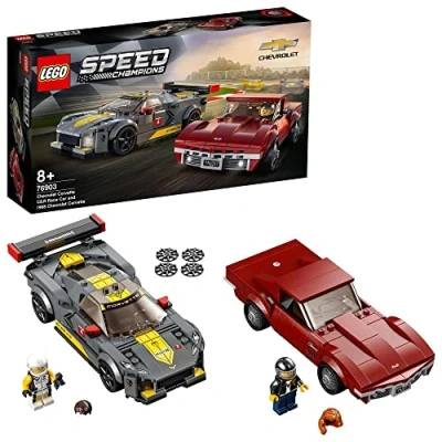 Image of LEGO 76903 Speed Champions Chevrolet Corvette C8.R Race Car and 1969 CC Racing Model, Toy Cars Building Kit for Kids 8 plus Years Old, 2 Sports Models