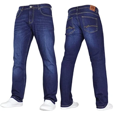 Image of Crosshatch New Mens Stretch Straight Leg Classic Regular Fit Basic Denim Jeans by Jeanbase Dark Wash 36W X 30L