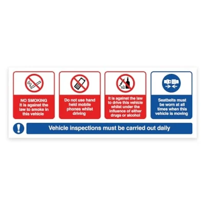 Image of iSigns Prohibition Signs (Vehicle Inspection No Smoking Sticker) Sign for Taxi, Heavy Goods Lorries and Commercial Vehicles, British HSE Standards Approved