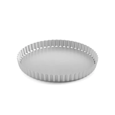 Image of Chabrias Ltd Professional Silver Aluminium Loose Base Fluted Flan Tin, Tart and Quiche Tin (11&quot;)