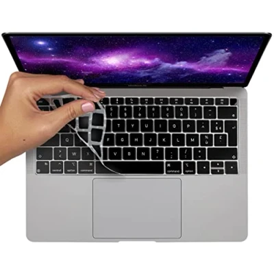 Image of MyGadget Keyboard Cover for Apple MacBook Air 13 inch (2020 2022 M1 Chip) Ultra Thin Silicone Protector AZERTY Protective Skin Slim Film Black