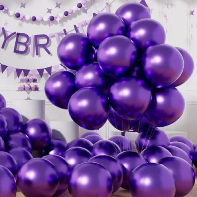 Image of AULE Metallic Purple Balloons: 50 Pcs 12 inch Chrome Dark Party Balloons Shiny Latex Helium Thicken Balloon Bachelor Halloween Wedding Birthday Decoration