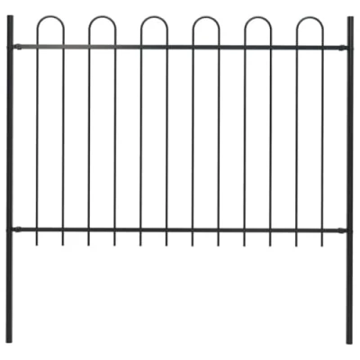 Image of vidaXL Garden Fence with Hoop Top Outdoor Panels Barrier Border Spike Landscape Edges Ornament Steel 1.7m Black