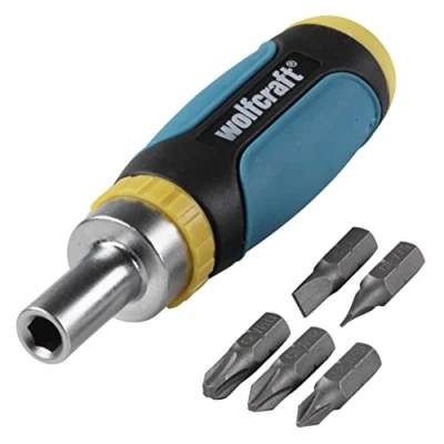 Image of wolfcraft Miniature Hand Screwdriver with Ratchet Function I 1237000 for Fast screwing and unscrewing Without Having to Change Grip
