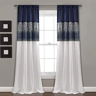 Image of Lush Decor Night Sky Panel for Living, Bedroom, Dining Room (Single Curtain), 84&quot; x 42&quot; Navy and White
