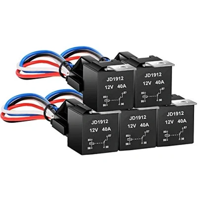 Image of Gebildet JD1912 Car Relay Harness 12V 40A 4 Pin SPST Sockets with 12AWG Color labeled Wires for Automotive Truck Van Motorcycle Boat (Pack of 5)