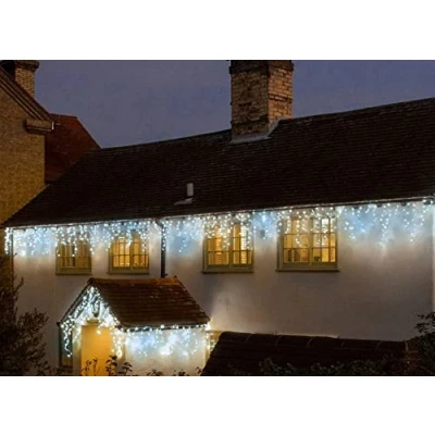 Image of Noma Snowing Icicle Outdoor Christmas Lights : Easytimer White Cable 480x White/Blue LEDs 10.2m 6821004