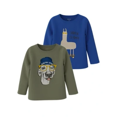 Image of Name it Nmmorindo 2 PACK Long sleeved top for kids, Size: 5y, Deep lichen green/surf the web