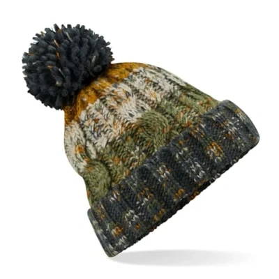 Image of ASVP Shop Corkscrew Cable Knitted Bobble Hat Plain Mens Womens Beanie Warm Winter Pom Wooly Cap (Autumn Moss)