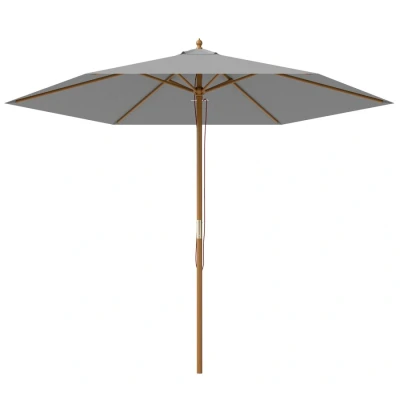 Image of Outsunny 2.5m Wood Garden Parasol Sun Shade Patio Outdoor Wooden Umbrella Canopy Light Grey