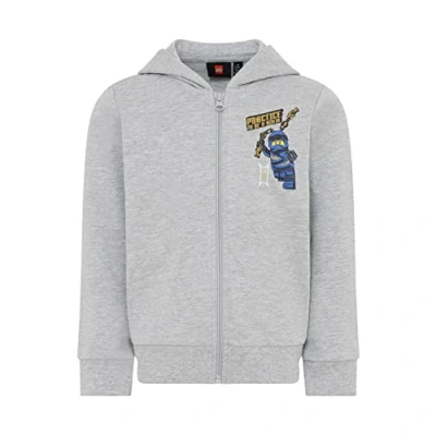 Image of LEGO Boy&#039;s Ninjago Jungen Sweatjacke mit Hoodie LWStorm 303 Hooded Sweatshirt, 912 Grey Melange, 104